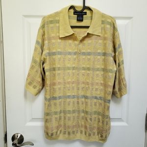 Northern Isles Yellow Polo Checkered Plaid Short Sleeve Polo Shirt Mens S